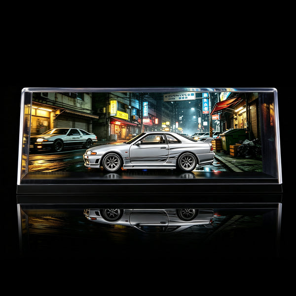 Retro Tokyo Street JDM Diorama Display Case | 1:64 Scale Acrylic Dustproof Car Model Showcase for Hot Wheels & Diecast Collectors