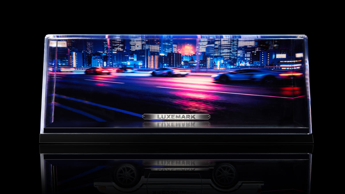 Clear UV Printed Acrylic Car Model Display Box, Tokyo Night Street JDM Diecast Showcase for AE86 Skyline Supra Scale Models