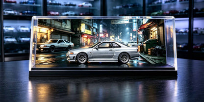 Retro Tokyo Street JDM Diorama Display Case | 1:64 Scale Acrylic Dustproof Car Model Showcase for Hot Wheels & Diecast Collectors