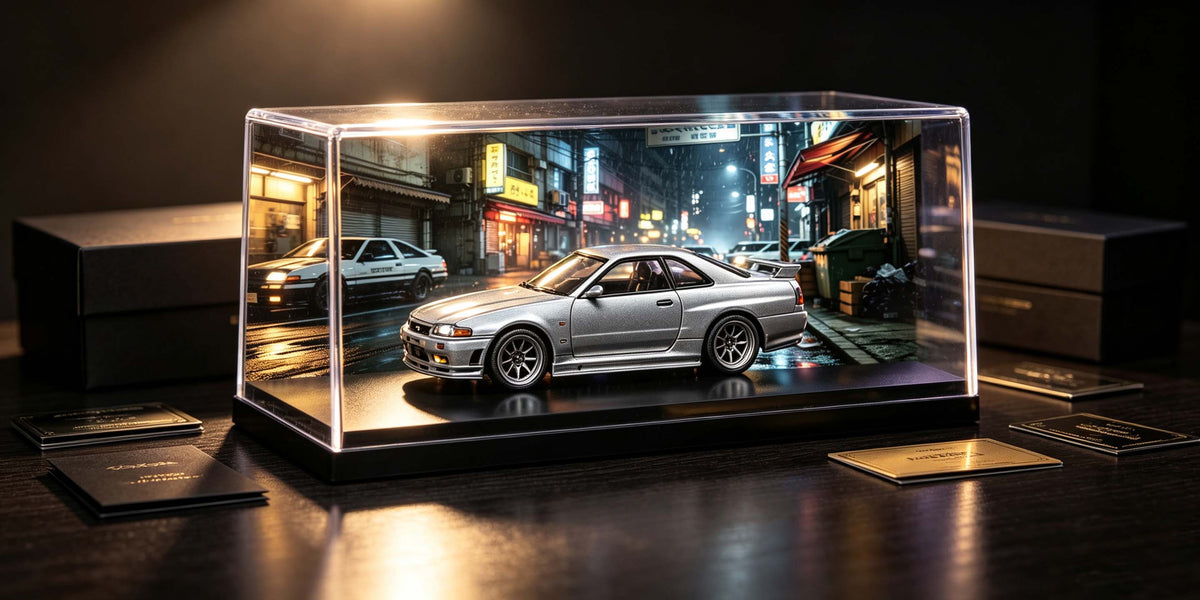 Retro Tokyo Street JDM Diorama Display Case | 1:64 Scale Acrylic Dustproof Car Model Showcase for Hot Wheels & Diecast Collectors