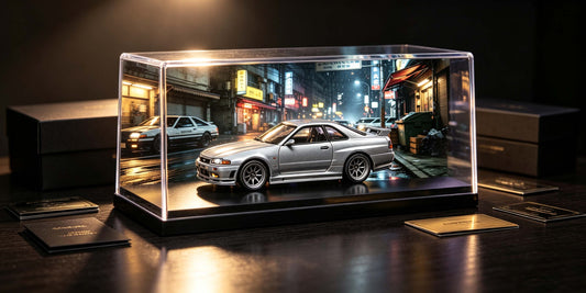 Retro Tokyo Street JDM Diorama Display Case | 1:64 Scale Acrylic Dustproof Car Model Showcase for Hot Wheels & Diecast Collectors