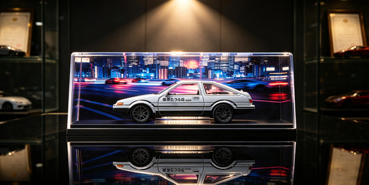 Clear UV Printed Acrylic Car Model Display Box, Tokyo Night Street JDM Diecast Showcase for AE86 Skyline Supra Scale Models