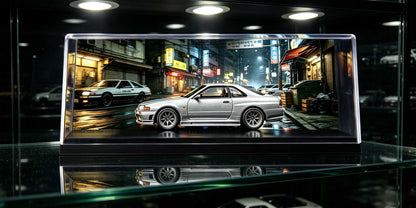 Retro Tokyo Street JDM Diorama Display Case | 1:64 Scale Acrylic Dustproof Car Model Showcase for Hot Wheels & Diecast Collectors