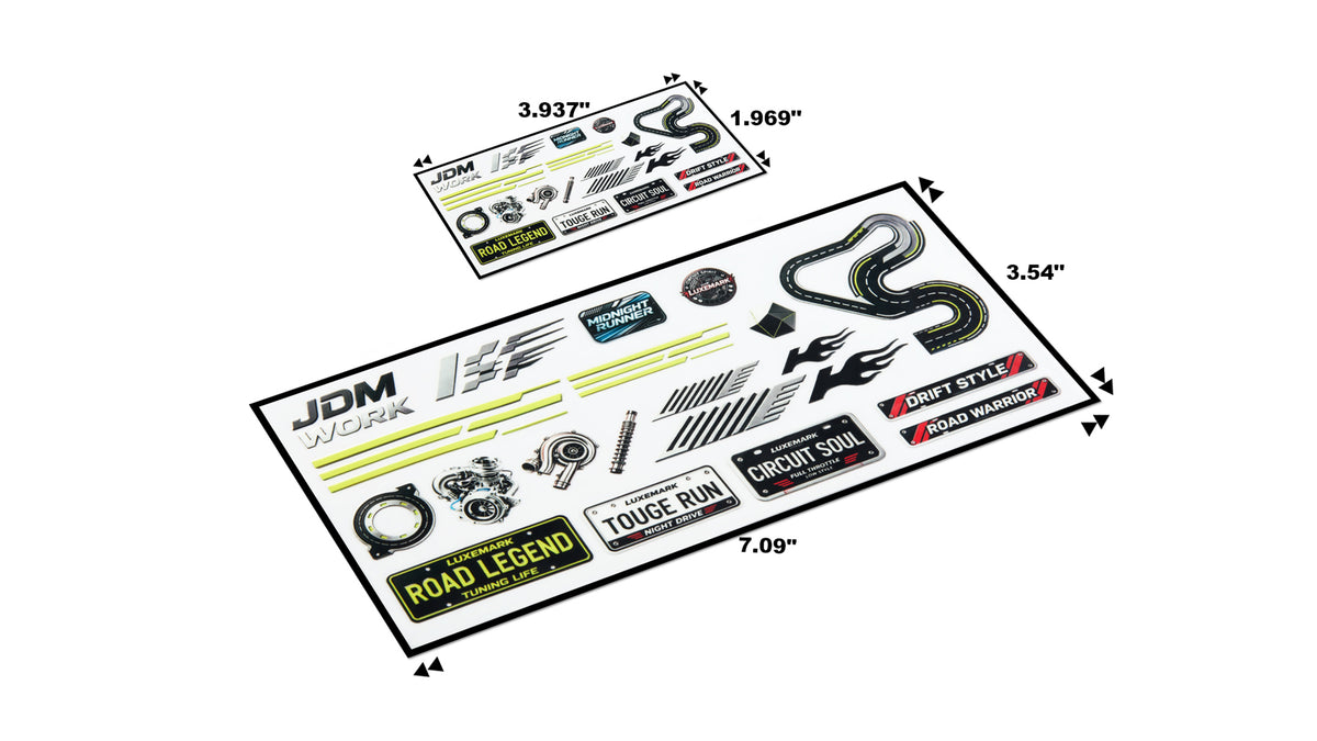 LUXEMARK JDM Racing UV Crystal Transfer Stickers Waterproof Scratch Resistant Drift Touge Decals for 1/64 Car Model Motorcycle