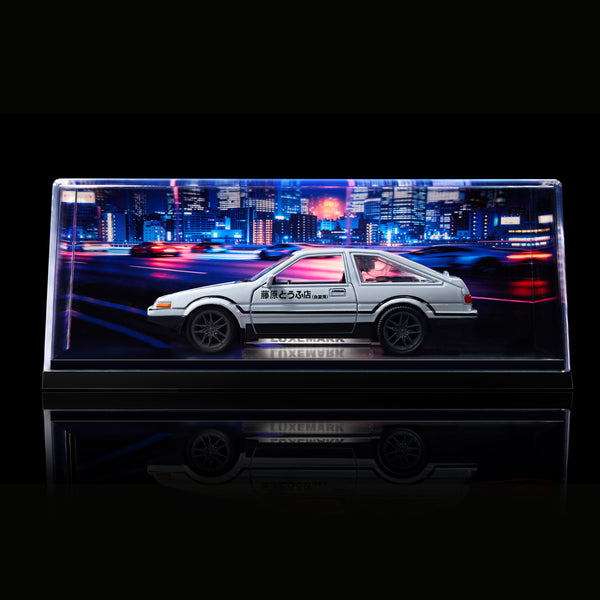 Clear UV Printed Acrylic Car Model Display Box, Tokyo Night Street JDM Diecast Showcase for AE86 Skyline Supra Scale Models